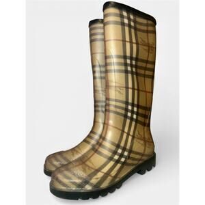 Burberry Haymarket Tall Rain Boots Nova Check Plaid Size 40 EUR/9.5 US